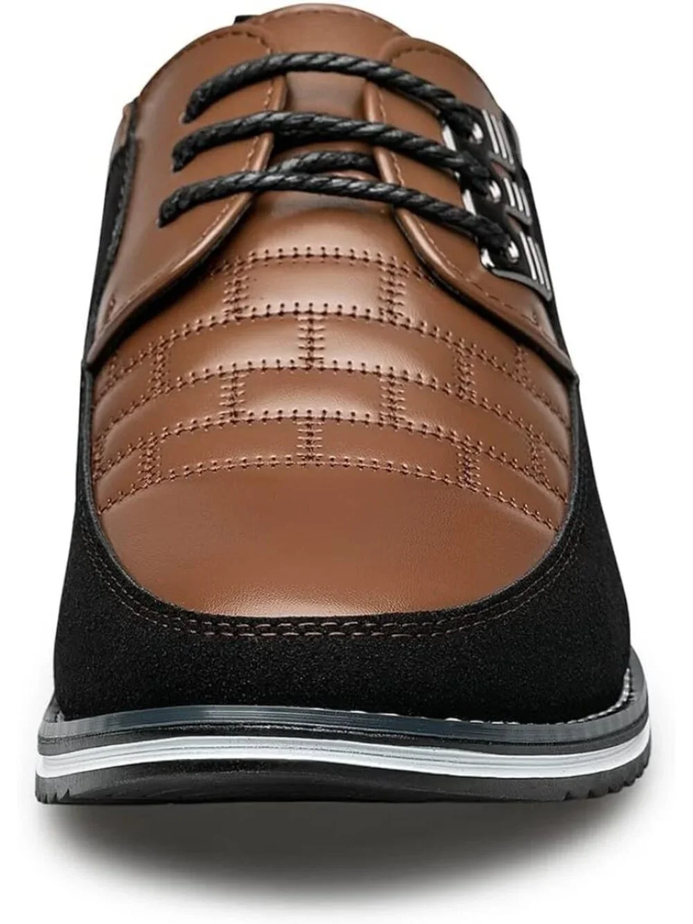 Men's Brown Plaid Embossed Grid Leather Comfortable Hybrid Oxford Dress Sneakers